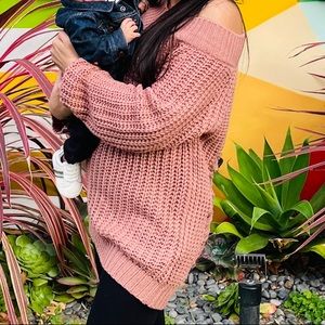 Blush mauve off shoulder Sweater Dress Small